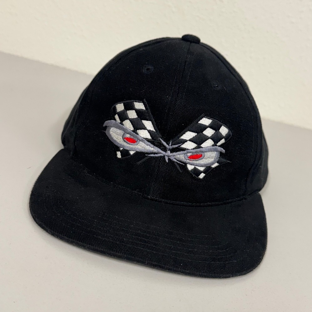 No Fear Snapback Hat Mens OSFM Black Excellent Vintage Racing Checkered Flag Cap